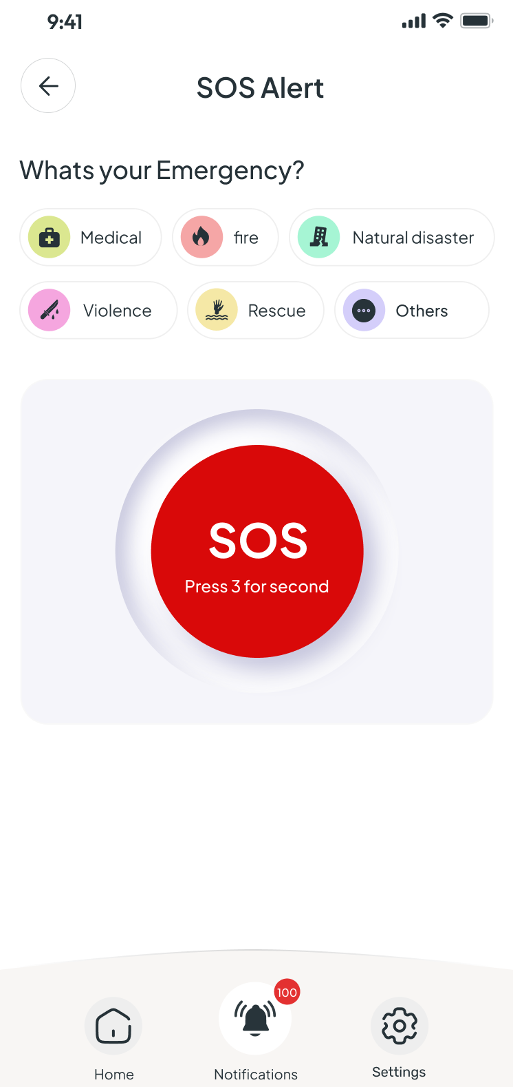 SOS Alert screen in the resident app